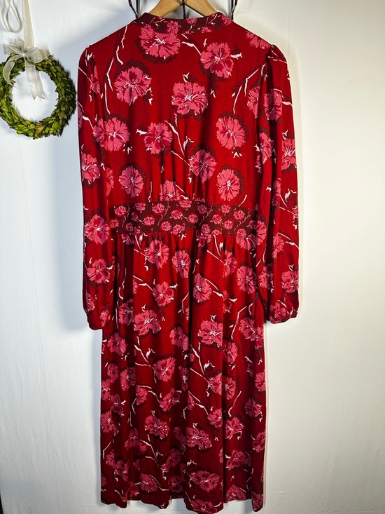 Boden Natalia Floral Long Sleeve Tea Midi Dress Delicate Carnation Red Size 14 - Picture 3 of 7